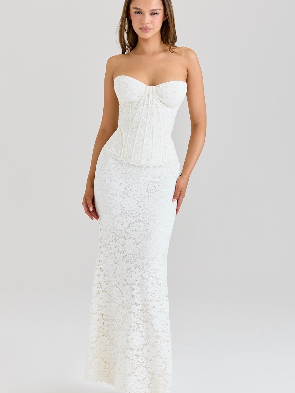 House of CB Solaine Ivory Lace Corset Dress